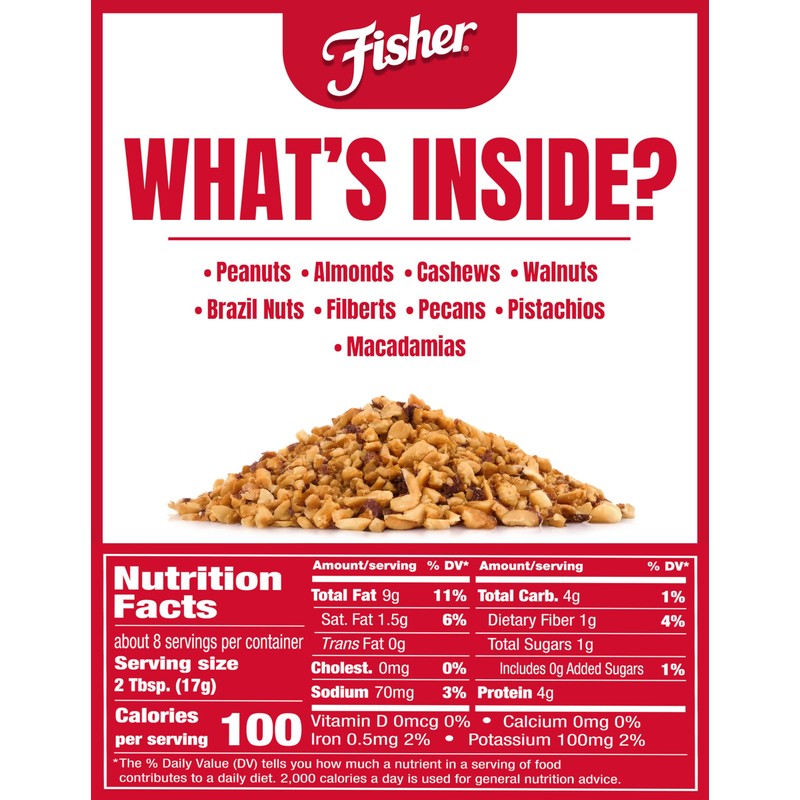 Fisher Mixed Nuts Ice Cream Topping, 5 oz, Peanuts, Almonds,