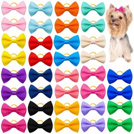 20Pcs/10 Pairs Solid Color Yorkie Dog Puppy Hair Bows with Rubber Bands Hair Accessories Bow Pet Grooming Cute Pet Small Hair Bowknot (Solid Color)