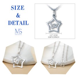 MICSAVI Women's Star Necklace, 925 Sterling Silver, Double Star with Heart Pendant with Chain 45 cm for Women and Girls, Cubic Zirconia Sterling Silver, Cubic Zirconia