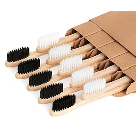 NUDUKO - Cepillos de dientes de bambú biodegradables, 10 piezas, sin BPA, cerdas suaves, naturales, ecológicos, verdes y compostables