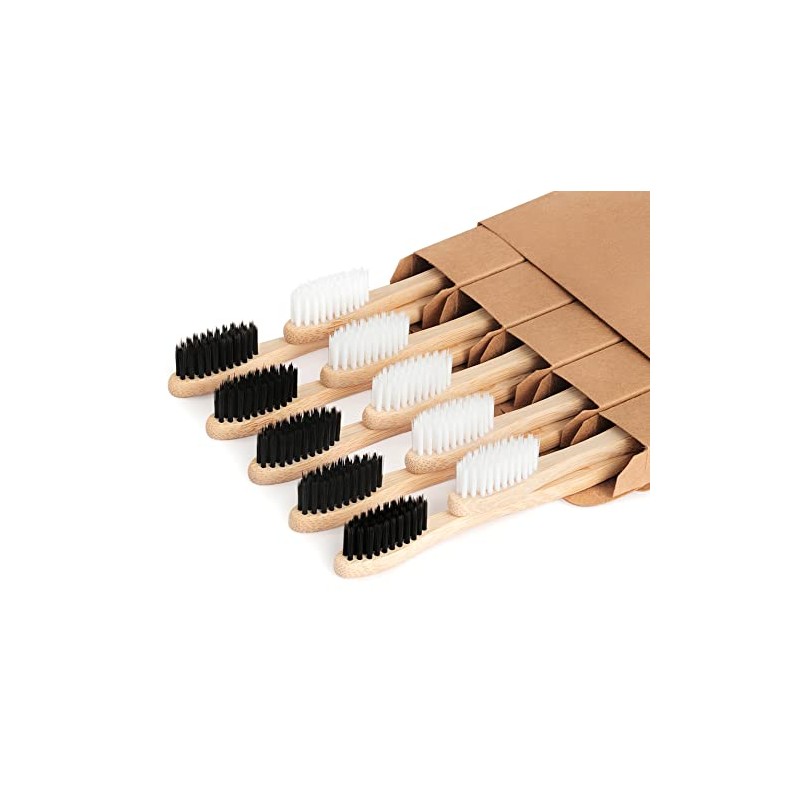 NUDUKO - Cepillos de dientes de bambú biodegradables, 10 piezas,