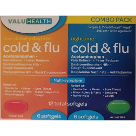 ValueHealth COMBO PACK DAYTIME NIGHTTIME MULTI-SYMPTOM Cold Flu Relief 12 Softgels