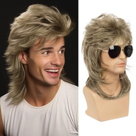 BECUS Mullet Blonde Wigs for Men 80s Costumes Fancy Party Accessory Cosplay Mens Hair Wig