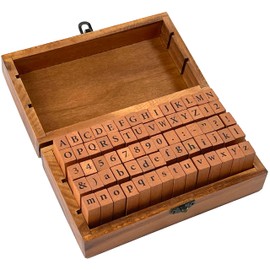 Studio Series Letterpress Stamp Set (70 piece wooden, rubber stamp set with letters, numbers, and symbols)