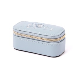 Francfranc French Embroidered Flower Mini Travel Jewelry Box Blue, blue
