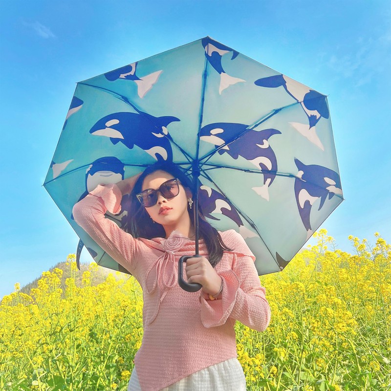 American Panda Folding Umbrella, One-touch Automatic Open/Close, Carabiner Handle, Diameter
