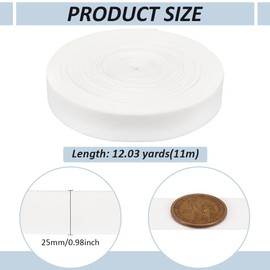 BENECREAT - Banda elástica de felpa blanca de 12.03 yardas, banda elástica plana de poliéster de 0.98 pulgadas de ancho, cómoda costura elástica para proyectos de costura, accesorios de costura