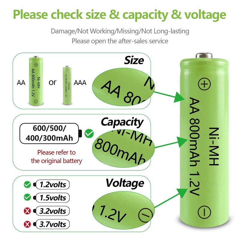 JINTION AA Rechargeable Batteries, Double A 800mAh High Capacity 1.2V