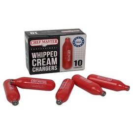 N20 Whipped Cream Chargers by Chef Master, Pack of 10 Made in EU Food Safe Low Carbon Steel Whip Tank, Nitrous Oxide Whipped Charger Cartridges, Universal Fit for All Whipping Cream Dispenser & Makers