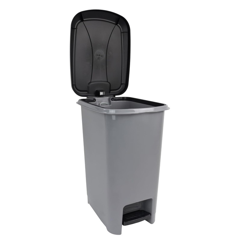 JVL Slim Plastic Lidded Foot Pedal Waste Bin, 10L, Grey