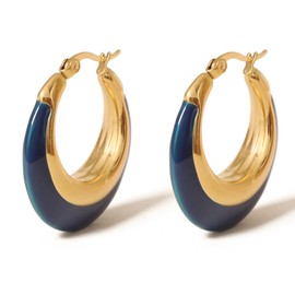 TaYolnFaSo Black Enamel Hoop Earrings for Women Chunky Gold Enamel Earrings Black Hoop Earrings Jewelry Gift for Sisters, Stainless Steel, No Gemstone