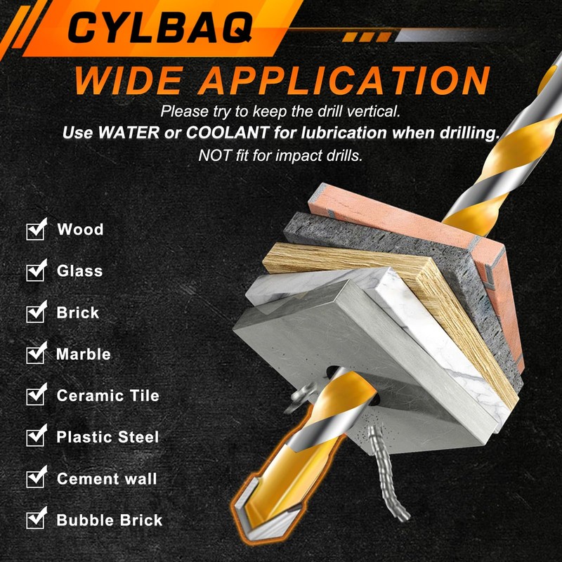 CYLBAQ Carbide Tips Drill Bit Set Hex Shank, 6PCS 160mm