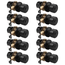 knobelite 10 Pack Door Knobs Privacy Function Keyless Lock Black Interior Round Door Lock, Flat Door Knob with Lock for Bedroom/Bathroom