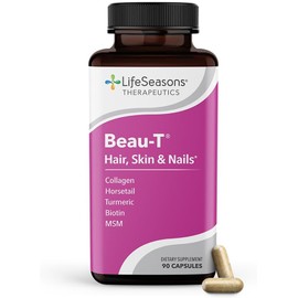 LifeSeasons Beau-T - Hair, Nail & Skincare Supplement - Biotin Collagen Horsetail MSM & Turmeric - Promotes Healthy Hair & Nail Growth - Supports Clear Skin & Fights Acne & More - 90 Capsules