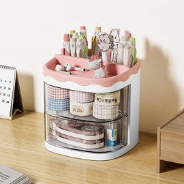 kaileyouxiangongsi Pencil Holders,Pen Organizer, Pencil Holder for Desk, Desk Organizer with Drawer for School, Home, Art Supplies (Pink)