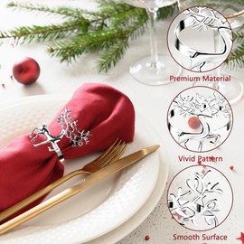 Christmas Napkin Rings, 12 Pcs Silver Napkin Rings, Reindeer Napkin Holders, 6 CM Elk Napkin Buckle, Christmas Table Decoration, for Christmas, Thanksgiving, Party, Wedding
