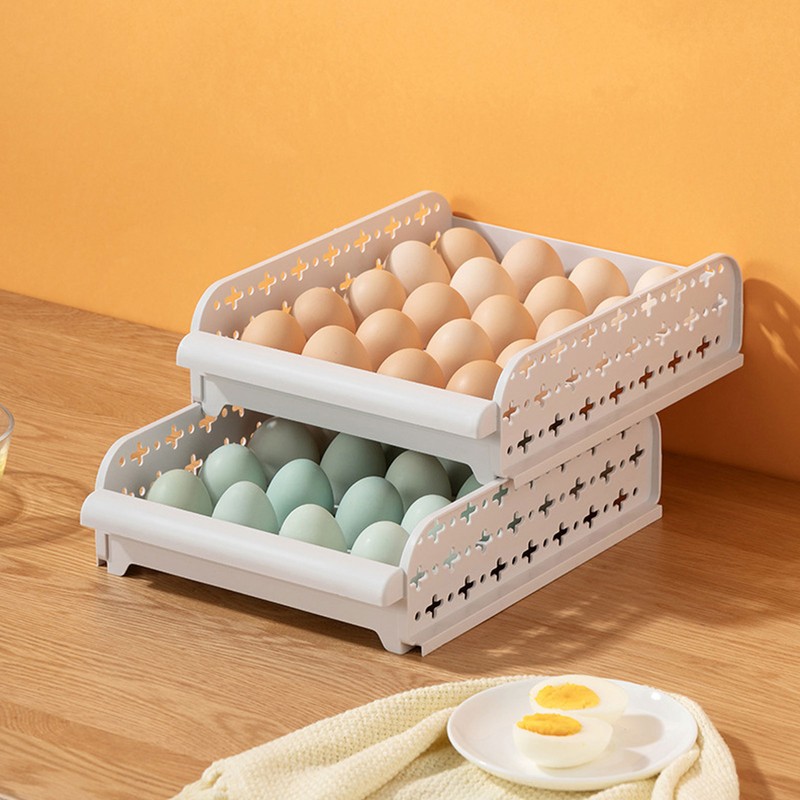 4PCS Egg Container for Refrigerator PP Stackable Shockproof Egg Drawer