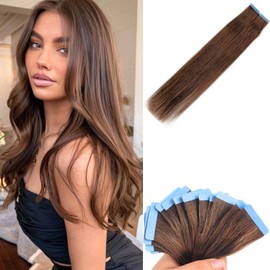 Light Brown Tape in Hair Extensions Human Hair Seamless Remy Human Hair Extensions Tape in 14 Inch