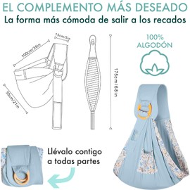 Canguro para Bebe, Rebozo para Cargar Bebe, Porteo Ergonomico para Bebe, Transpirable y Ajustable, Multifuncional y que Ahorra trabajo, Material de Algodón puro, Se Puede Utilizar como Cobertor de Lactancia, Apto para Niños de 0 a 24 Meses (Azul)