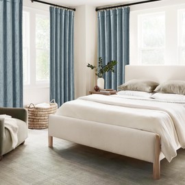 RYB HOME Blue Velvet Curtains 84 inches Long, Back Tab & Rod Pocket Modern Marble Textured Curtain & Drapes for Living Room Bedroom, W52 x L84 inches, Stone Blue, 2 Panels