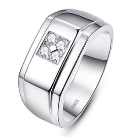 Bonlavie Mens Wedding Rings Anniversary Band 925 Sterling Silver Round Cut White Cubic Zirconia Size P 1/2