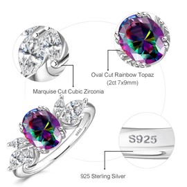 Bonlavie 925 Sterling Silver Ring for Women, Oval Cluster April Birthstone Ring, Rhodium Plated Bridal Engagement Wedding Band, Size J 1/2