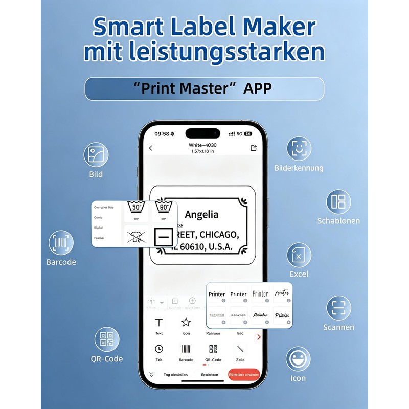 Phomemo M220 Bluetooth Label Printer, Portable Label Device, Bluetooth Thermal