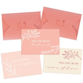 JarThenaAMCS Bridesmaid Proposal Cards 8Pcs Will You Be My Bridesmaid 4 x 6 In Watercolor Pink Floral Cards with Envelopes Matron of Honor Invitation Cards for Bridal Shower Wedding Supplies