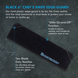 Messermeister 6” Chef’s Edge-Guard, Black - Fashionable & Functional Safety Accessory for Chef’s & Wide-Blade Knives - 2 Blade Entry Notches - 6.5” x 1.9375”