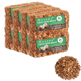 Maxona 8 Pcs Coco Coir Chips, 8.8LBS (1.1LBS/Pcs) Coconut Husk Bricks, Mulching Medium for Plants, Easy to Expand, Organic Compressed Fiber Husk Substrate for Plants, Flowers and Seeds Starting