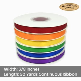Red Ribbon 3/8 Inch x 50 Yards Satin Ribbon Continuous, Single Face, for Crafts, Gift Wrapping, Floral Bouquet, Weddings, and Decorations, with Spool