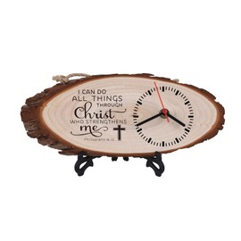 LJZTYX Christian Gifts,Wooden Clock,Desktop Clock,Wooden Silent Wall Clock,Religious Gifts Inspirational Gifts Bible Verse Gifts Birthday Gifts (Philippians 4:13)