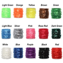 Tinsel Chenille Line Crystal Flash Line 15 Spools Multi Colours Fly Fishing Tying Material Total 150 m for Bugs Flies