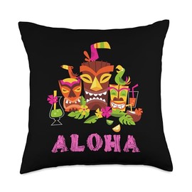 Hawaii Tiki Drinks Aloha Throw Pillow