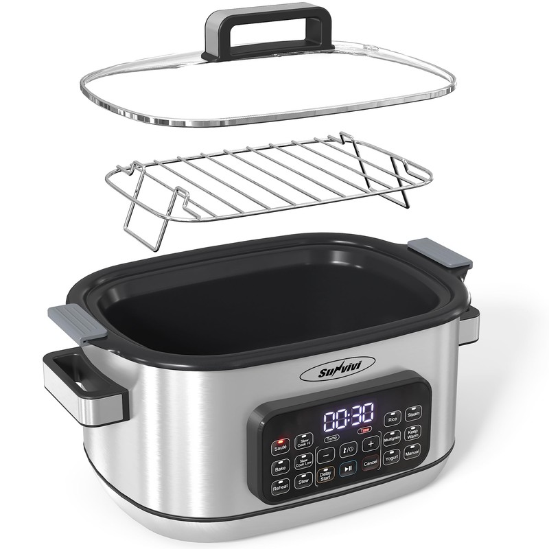 SUNVIVIPRO 12-in-1 Multicooker, 6.5QT Slow Cooker Roaster Oven, Digital Programmable