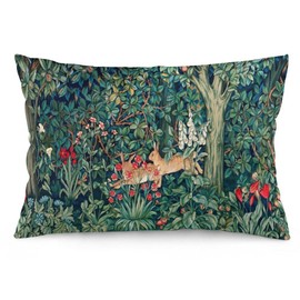 Dripglw Forest Animals Hares Blue Green Red Floral William Morris Throw Pillow Covers 12x20 Inch Aesthetic Pillow Velvet Decorative Pillowcase Home Decor Living Room Cushion Case for Bed Sofa Couch