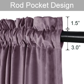 JIUZHEN Lavender Velvet Curtains 96 inch Length Thermal Insulated & Noise Reducing Rod Pocket Blackout Curtains for Living Room, 52W x 96L, 2 Panels with Tiebacks
