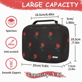 Large Pencil Case Bag,VASCHY Art Supply Marker Organizer Big Pen Pouch with 3 Detachable Layers Slots Multiple Zipper Pockets for Kids Adults School Office Black Rose