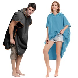 flintronic Towel Poncho, 110 x 80 cm, Microfibre Surf Poncho, Quick Dry Bath Poncho, Long Changing Aid with Hood for Men and Women, Ideal Poncho Towel for Beach, Surf, Surfing, Sauna, Black