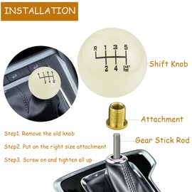 Temzzer Ball Gear Shift Knob Resin 6 Speed Car Shifter Stick Handle Weighted Gear Lever Head for Most Manual Automatic Vehicles M10x1.5 M10x1.25 M8x1.25 (White 1)