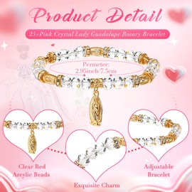 Wenqik 25 Sets Quinceanera Party Gifts Include 25 Crystal Lady Guadalupe Rosary Bracelet with Thank You Card and Organza Bag Mis Xv Años Birthday Sweet Party Souvenir for Guests(Golden)