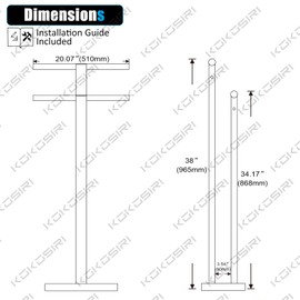KOKOSIRI Free Standing Towel Racks Matte Black 2-Tier Towel Holder for Bathroom Floor Stand with Heavy Marble Base Thicken Steady Design Stainless Steel THS0005-BK