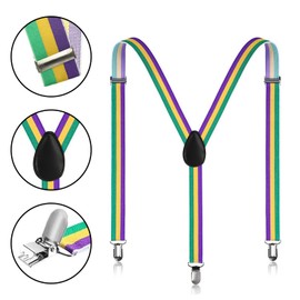HAICN Mardi Gras Suspenders Adjustable Elastic Y Back Style Suspender Mardi Gras Party Costume Mardi Gras Decoration Party Supplies for Men