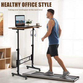 SIDUCAL Standing Desk Adjustable Height, Small Mobile Stand Up Desk with Wheels, Rolling Desk for Standing or Sitting, Portable Computer Desk for Walking Pad, Rustic Brown