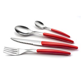 Lou Laguiole Montana Cutlery for 6 People, 18/0 Stainless Steel with Crystallized Decorative Handle, Red, 24-Piece