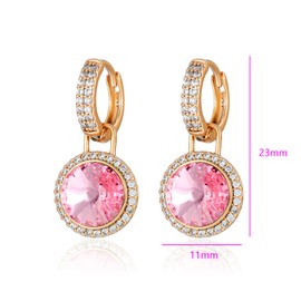 XUPING Crystal Earrings Dangle Hoop Earrings for Women 14K Gold Small Huggie Cubic Zirconia Hypoallergenic Trendy Earring Jewelry(Pink）