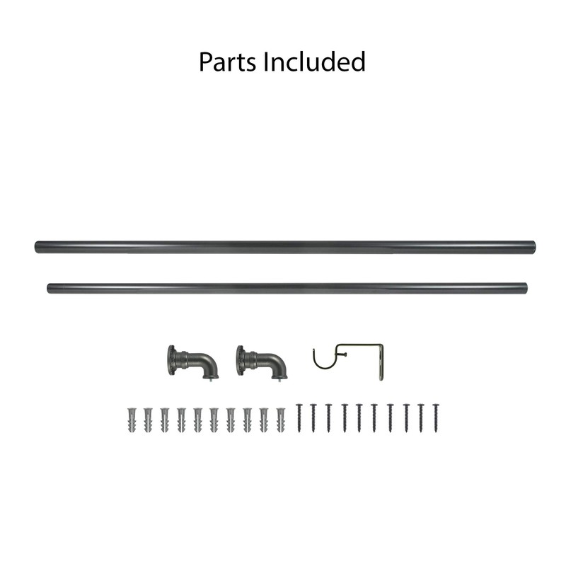 Decopolitan Industrial Wrap Around Telescoping Curtain Rod Set, 18-36", Black