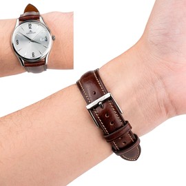 Gomvadr Quick Release Leather Watch Band, Two Tone Oil-tanned Leather Watch Straps 18mm 19mm 20mm 21mm 22mm Replacement Watch Belt for Men Women, Brown with Silver Buckle, 20mm