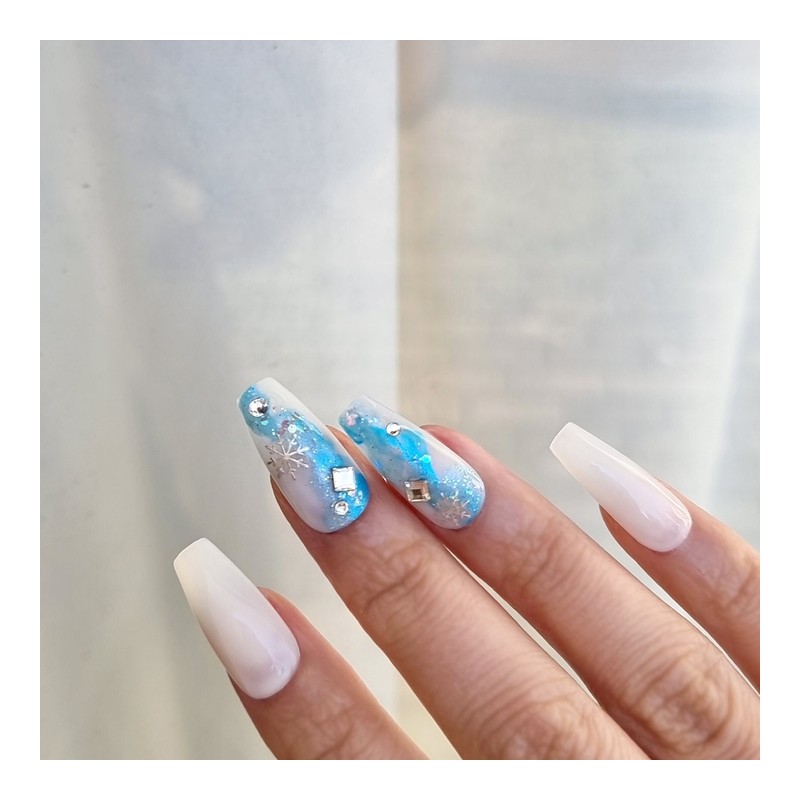Snow Crystal Ball Handmade Nail Tip - Long Point /