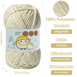 bechoanigel 6 Chenille Wool 300 g, Thick Wool Chunky Chenille Yarn, Plush Wool for Crochet and Knitting, Crochet Wool, Cuddly Wool for Hats, Scarves, Socks, Crafts - Khaki